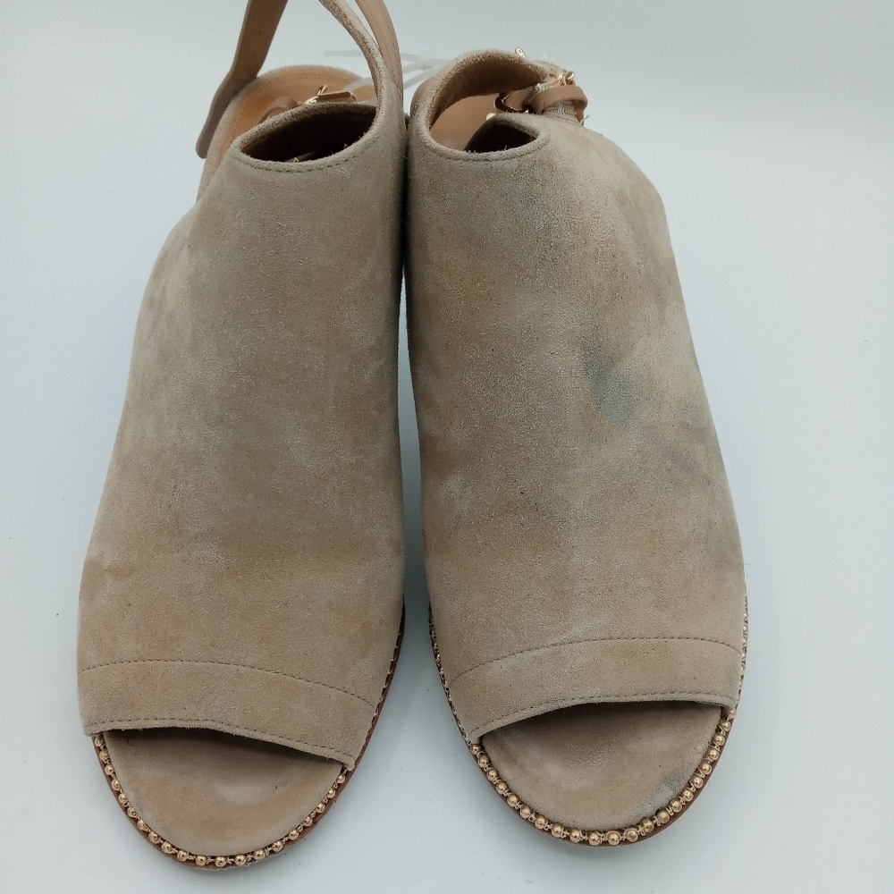 Coach Leather upper mule Stilettos Peep toe golden studded trim heel strap 9.5 - Picture 2 of 14